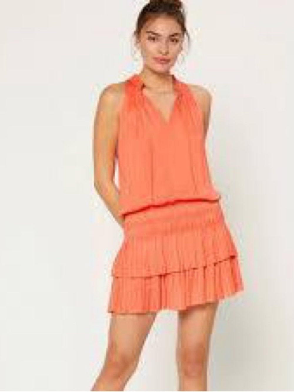 Current Air Sleeveless Coral Pleated Drop-Waist Dress Tiered Skirt Women’s Small
